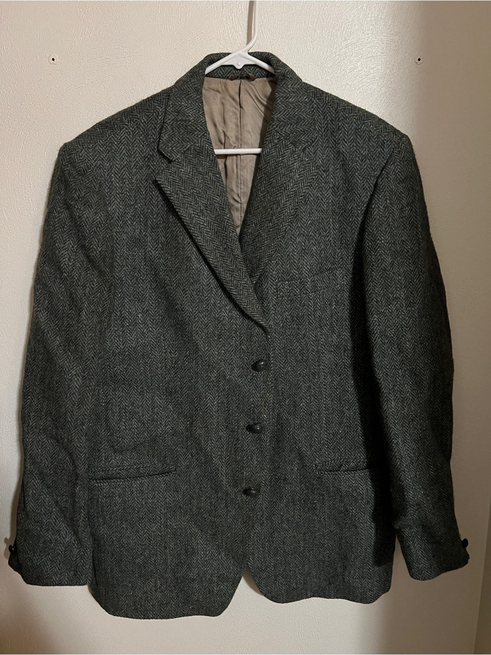 HARRIS TWEED *Vintage* 3 Button Wool Suit Blazer Jacket Green Grey Men's Sz 2XL